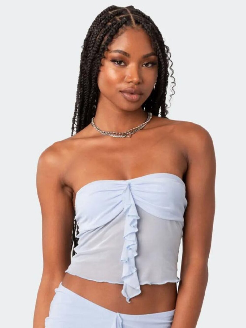 Edikted Solange Ruffle Light Blue Mesh Tube Top, NWT - Women's Size Small